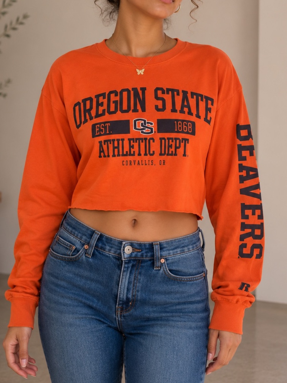 Oregon State Athletic Dept. Cropped Long-Sleeve Top - Orange